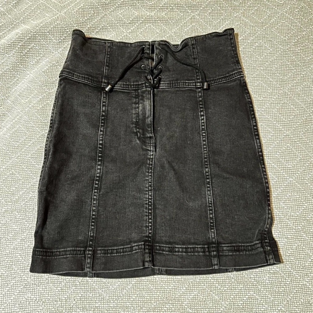 Free People Charcoal Lace-Up Skirt
